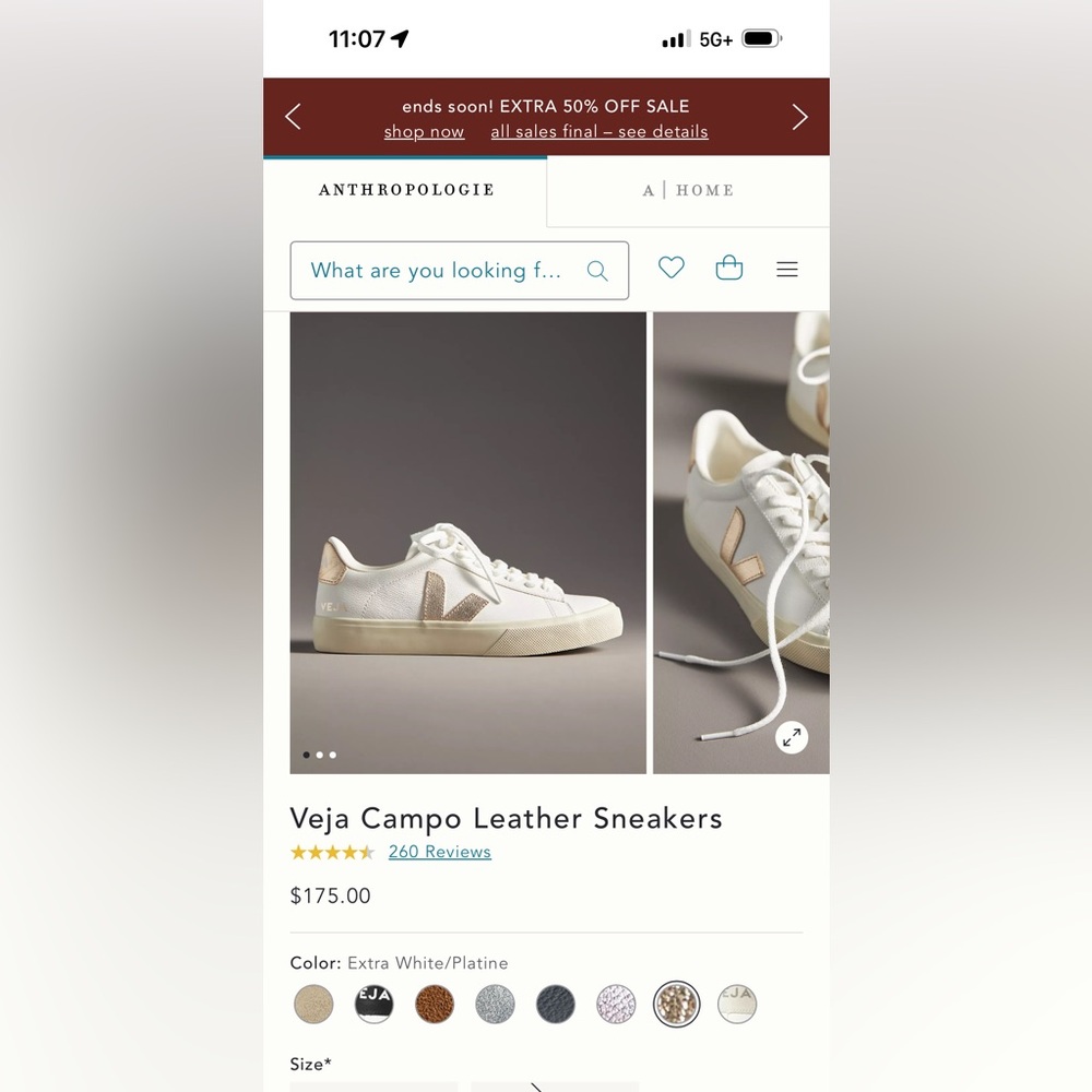 Veja- still on Anthropologies Website! Women's Cream and Gold Leather Sneakers